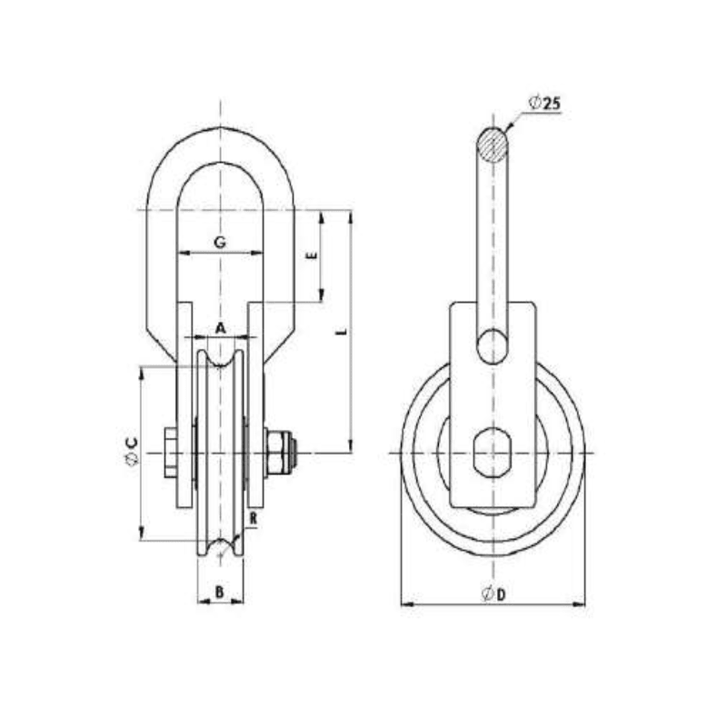POLEAS DE SERVICIO 35KN Ø:150MM MODELO PTC-C-150 ARAGCU AT2
