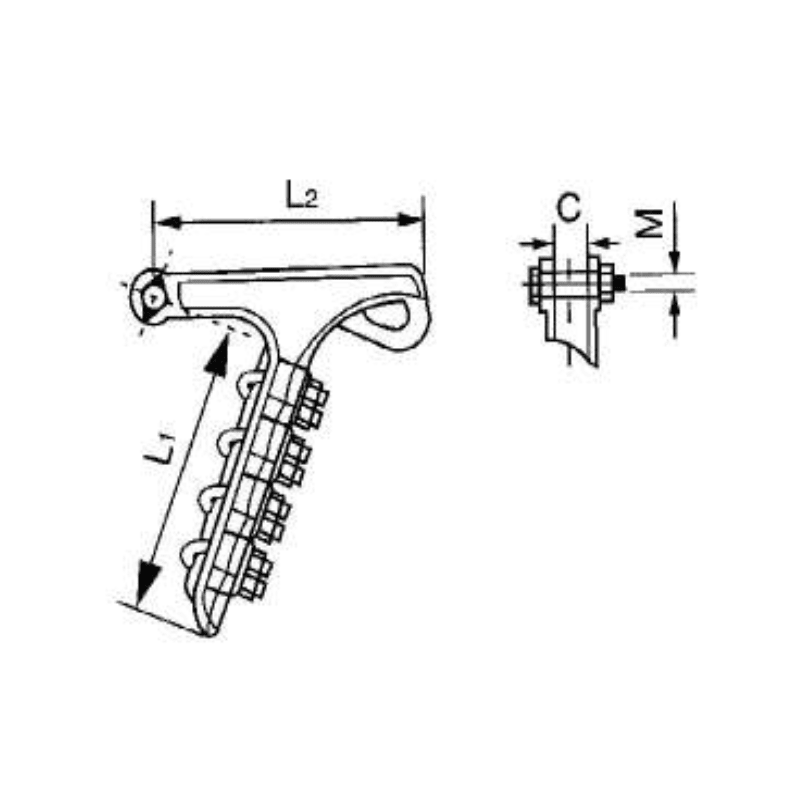 GRAPAS DE ANCLAJE TIPO PISTOLA 2 PERNOS HIERRO MALEABLE MODELO NLT-2U Ø8.9-18.5MM ARAGCU HE2