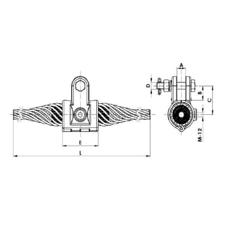 GRAPAS DE SUSPENSION PARA CABLE OPGW Y ADSS 7.5KN Ø:12.80-13.69MM MODELO GAS-3B-TT/FO/13 ARAGCU AT2