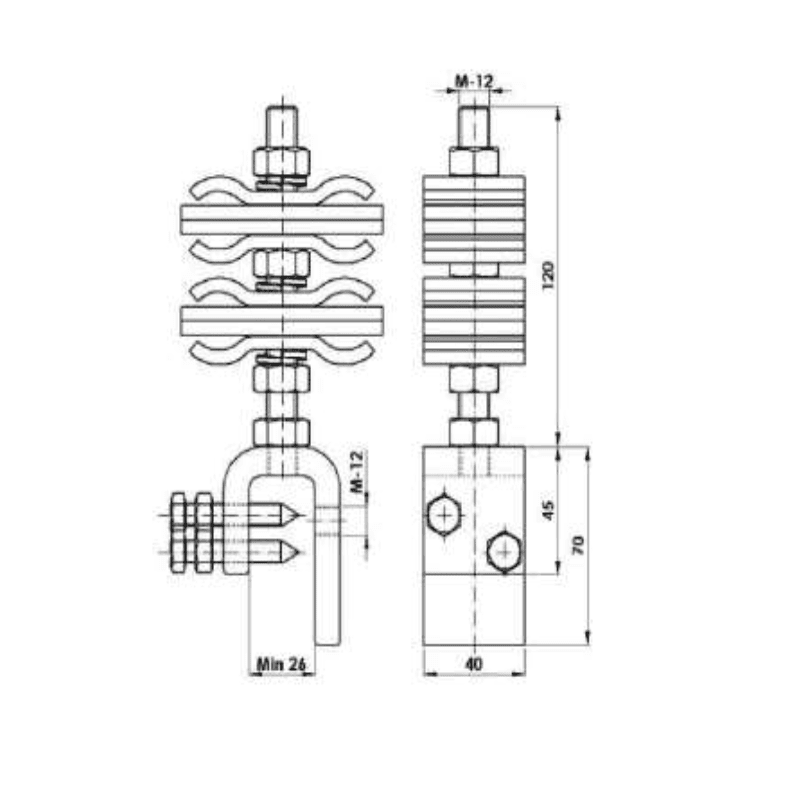 SOPORTES DE BAJADA PARA CABLE DE FIBRA OPTICA (OPGW) Ø:12-24MM MODELO SFO-CD-3 (DOBLE) ARAGCU AT2