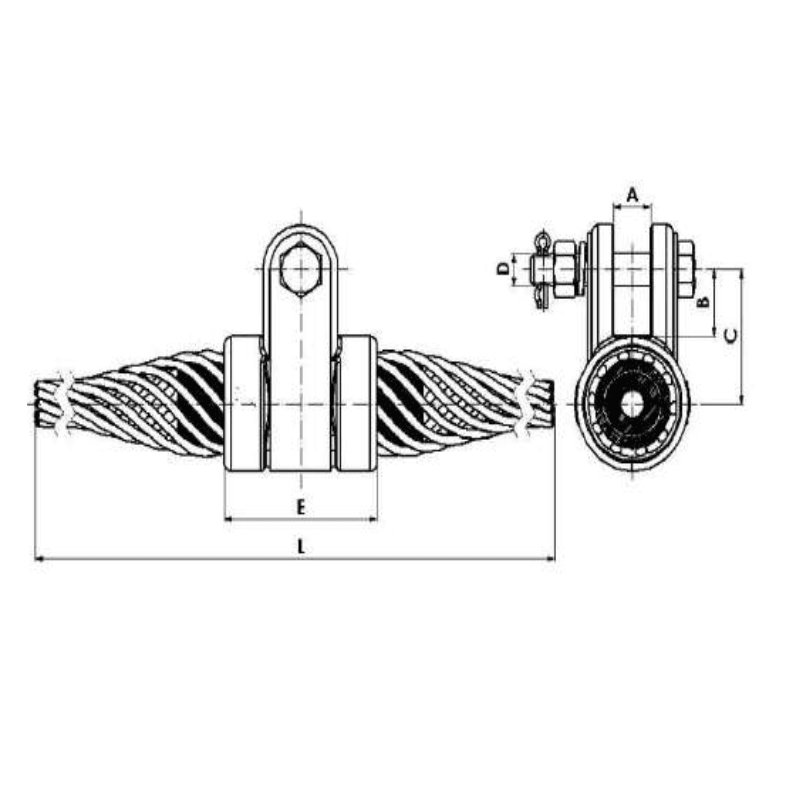 GRAPAS DE SUSPENSION ARMADA PARA CABLE OPGW Y ADSS Ø:17.60-18.20MM MODELO GAS-4 / FO / 18 ARAGCU AT2