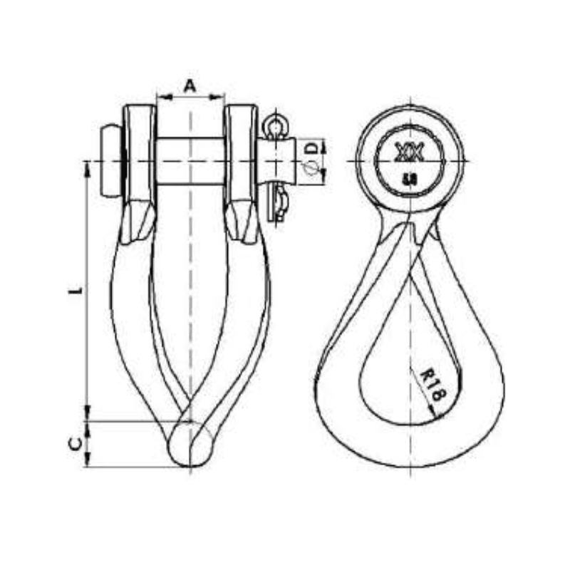 ADAPTADORES GRILLETE TORCIDO 10KN L:90MM MODELO GR-16-1 ARAGCU AT2