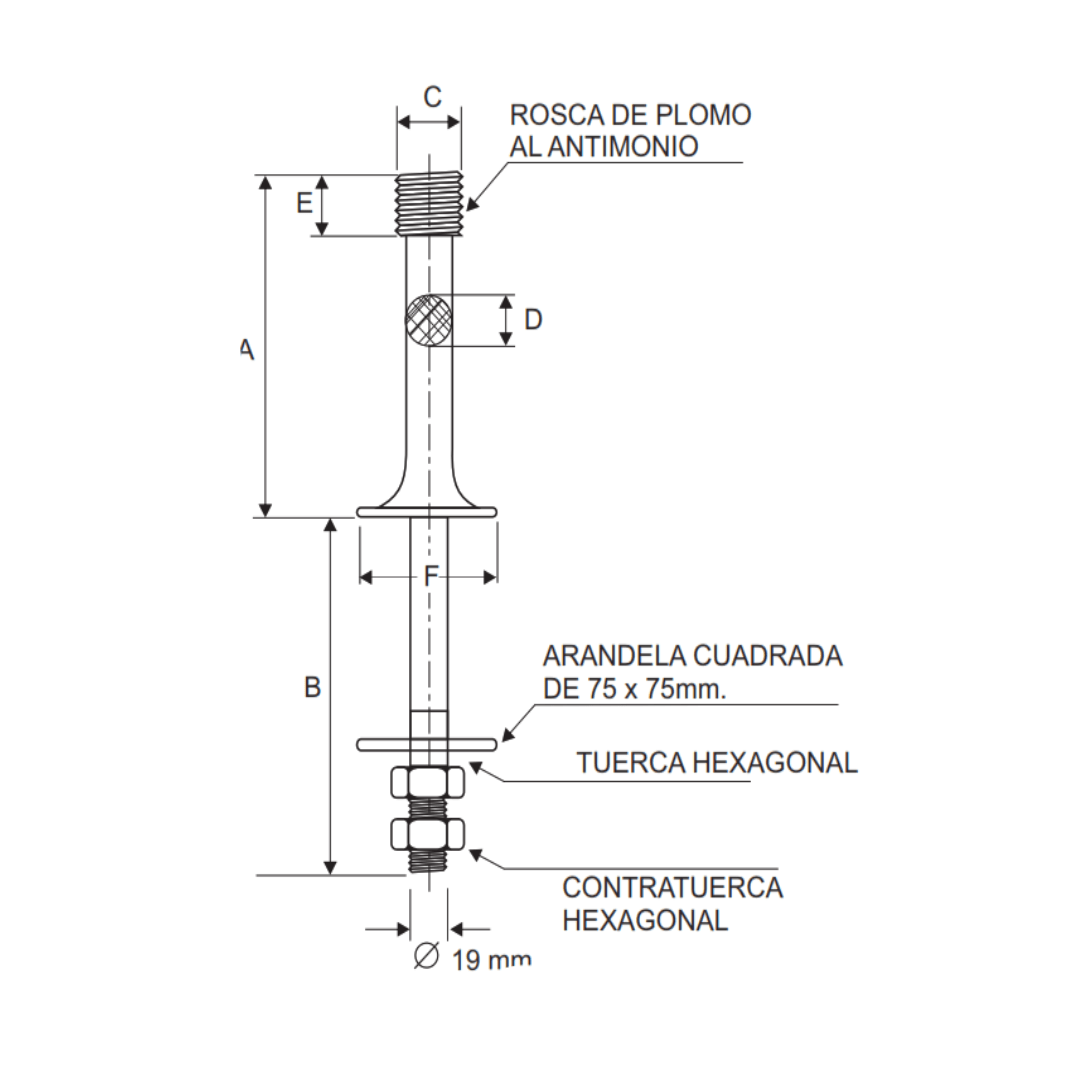 ESPIGA PARA CRUCETA ANSI-56-3 203X178X35MM 12-04KN GALV CALIENTE AP5292014 ARAGCU MT2