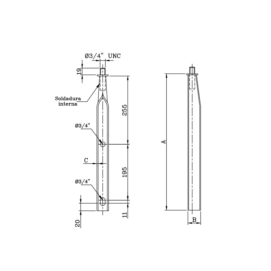 ESPIGA PUNTA VERTICE DE POSTE AISLADOR PIN HIBRIDO DE 22.9KV 486MM D1S00200 ARAGCU MT2