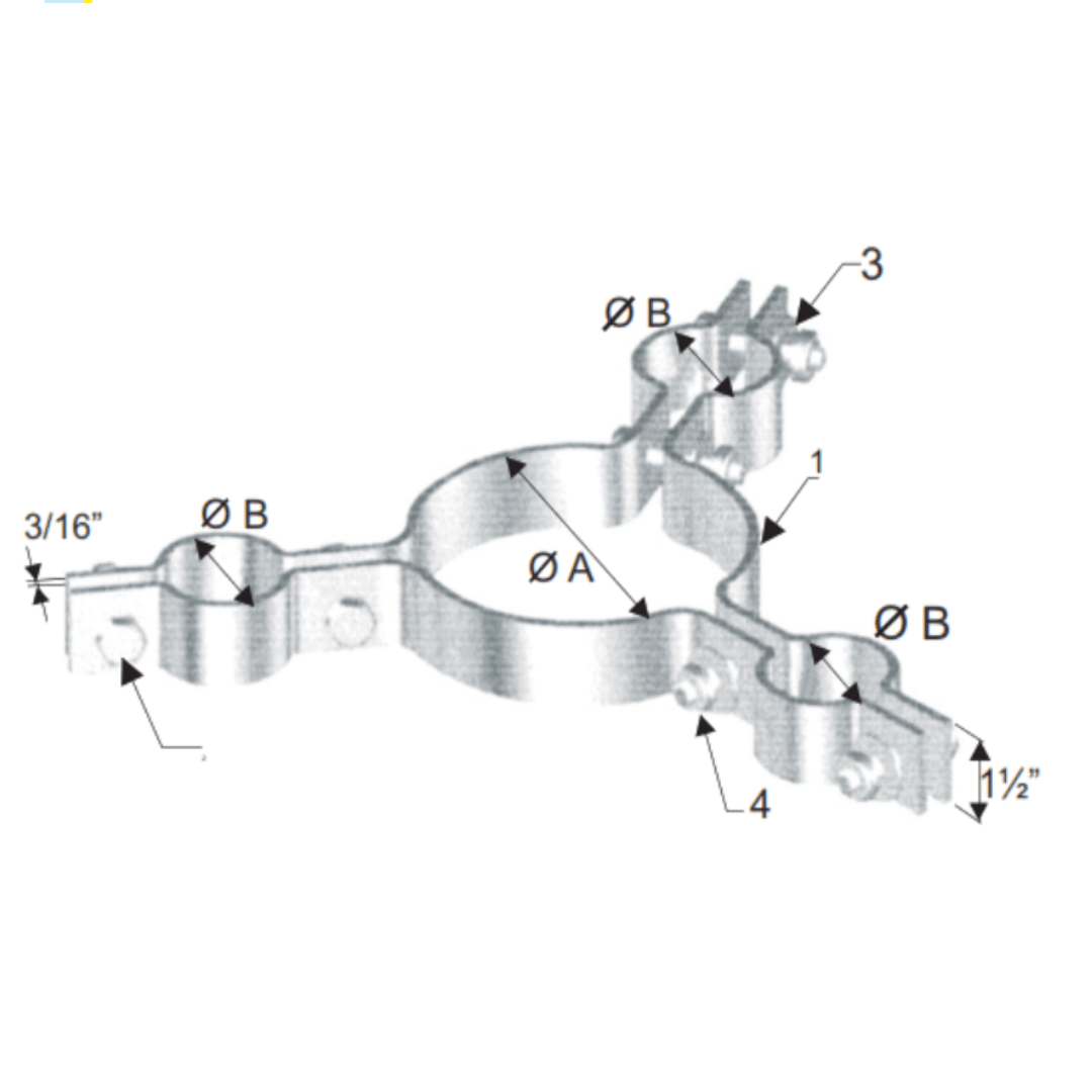 ABRAZADERA TRIPLE PARA PASTORAL 130X48MM ESP(1-1/2''X3/16'') GALV CALIENTE AP6012512 ARAGCU AP2