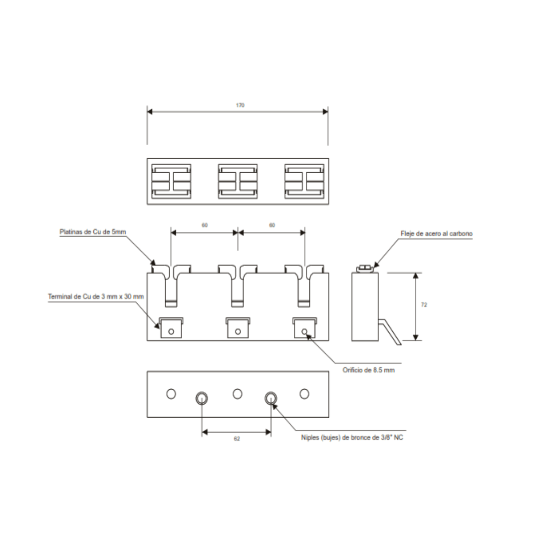GARRA DE FUERZA 1KV 250AMP TIPO PTR-CCM1 MELBAT2