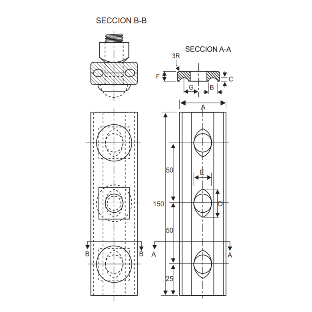 GRAPA PARALELA DOBLE VIA DE TRES PERNOS DE 1/2'' 60KN AP5480222 ARAGCU RT2