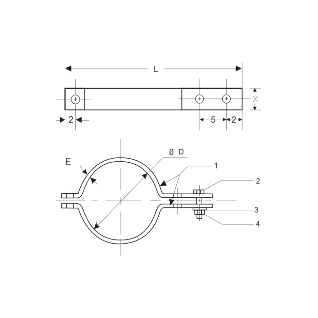 ABRAZADERA PARA SOPORTE DE RETENIDA 3/16''X50.8X220MM GALV CALIENTE AP6011150 ARAGCU RT2
