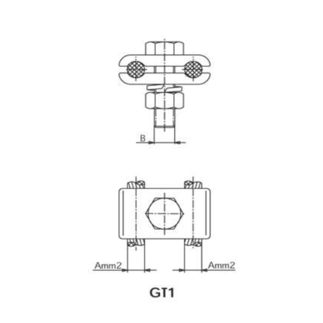 GRAPA P.A.T. PARA CABLES DE COBRE SOBRE ESTRUCTURA Ø:95-150MM GT1-150/M10 ARAGCU AS1
