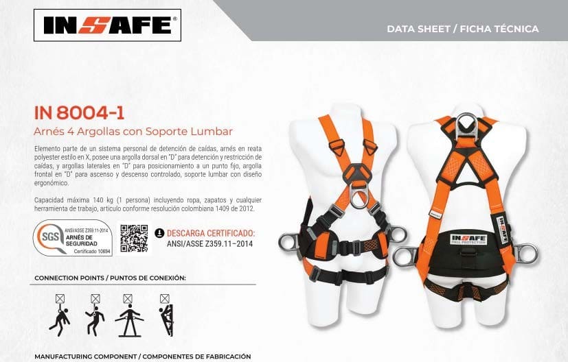 ARNES 4 ARGOLLAS CON SOPORTE LUMBAR IN 8004-1 INSAFE