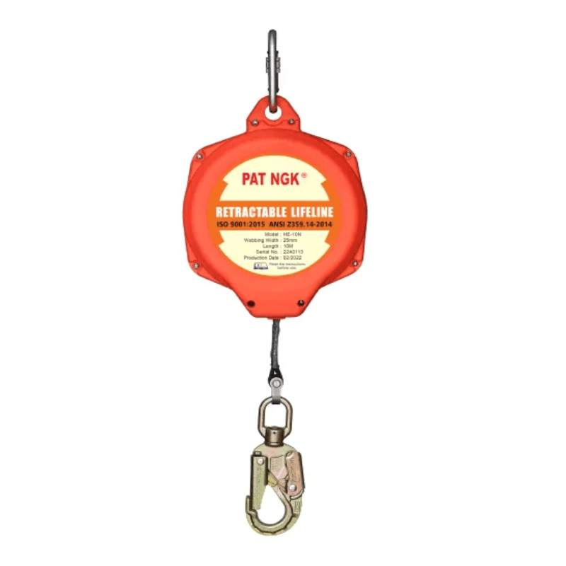 LINEA RETRACTIL CINTA DE NYLON 25MMX10M CON GANCHO DOBLE SEGURO CARABINERO HE-10N PATNGK