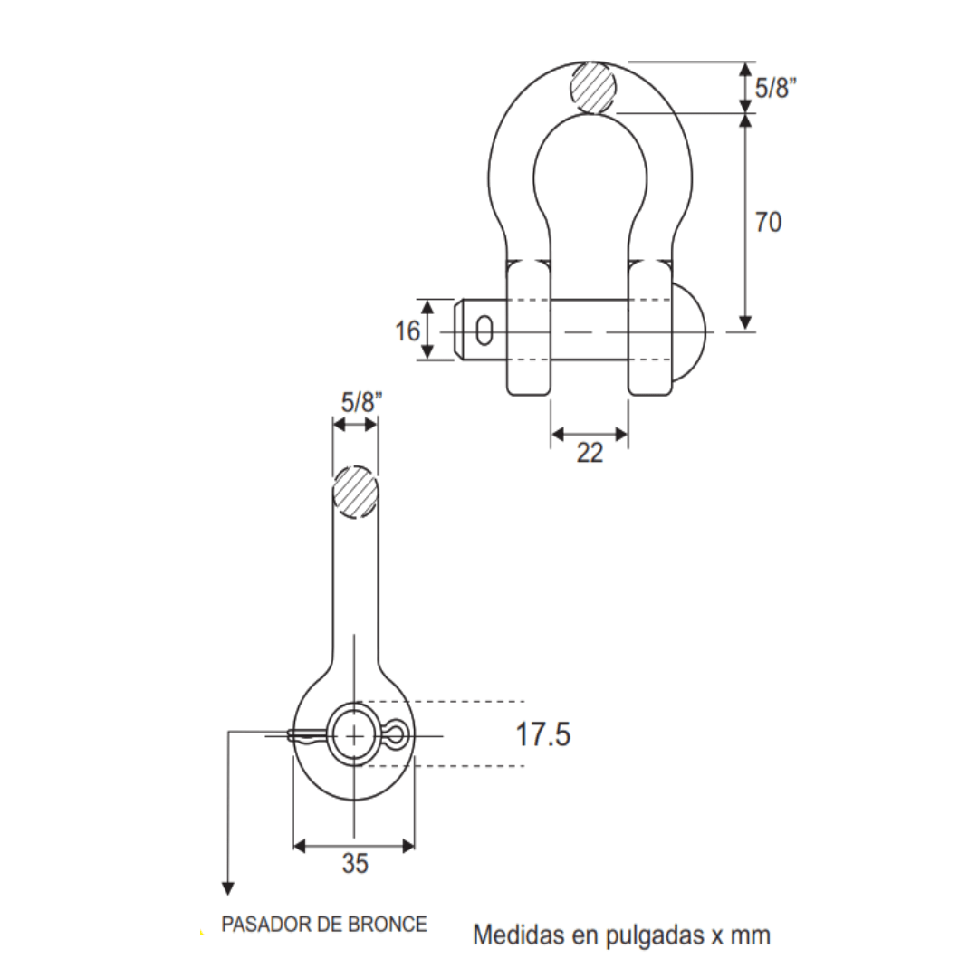 GRILLETE DE ANCLAJE TIPO LIRA 5/8'' 71KN GALV CALIENTE AP5472010 ARAGCU MT2