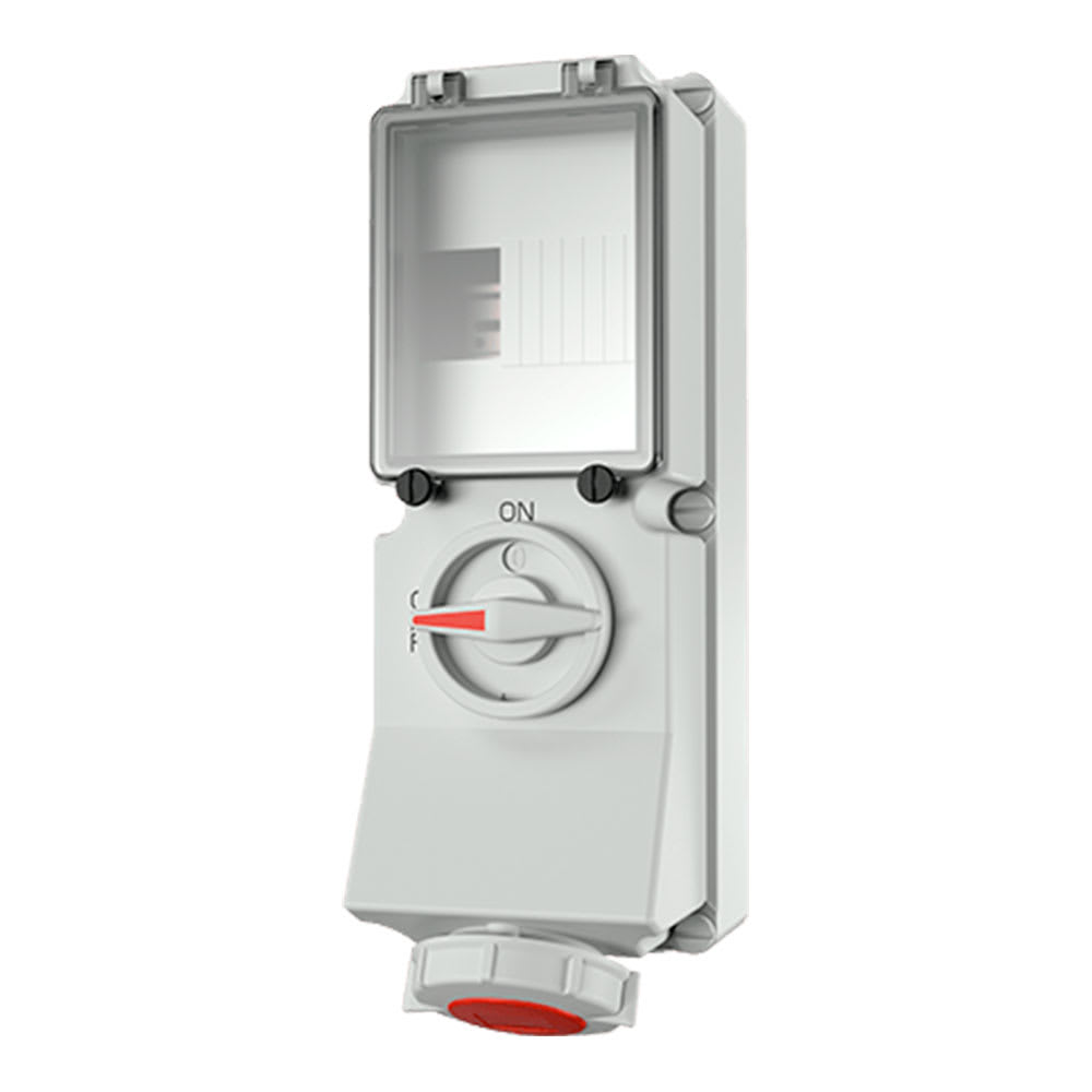 TOMA VISIBLE 32AMP 3P+T 415V C/ ENCLAVAMIENTO MECANICO DUO C/ RIEL DIN ROJO 6H IP67 MENNEKES