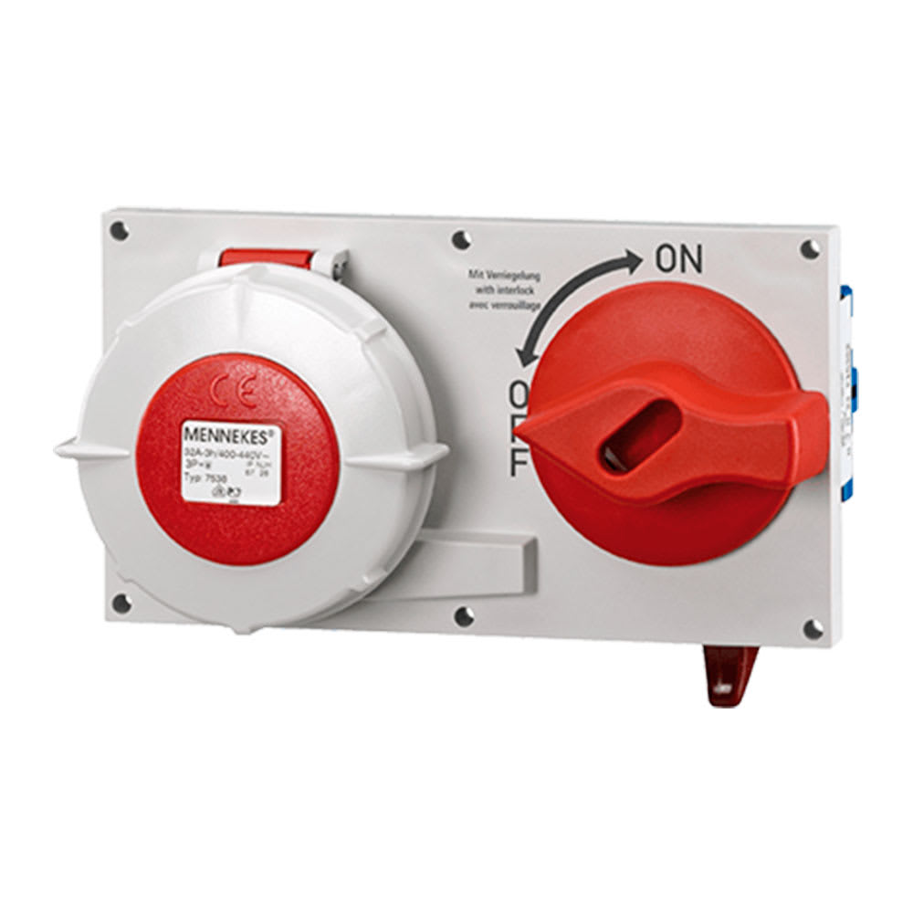 PLACA PARA TABLERO MET. CON TOMACORRIENTE 32A 3P+T 440V 3H IP67 MENNEKES1