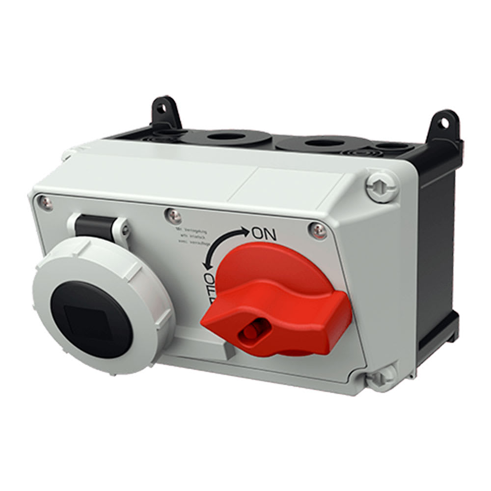 TOMA VISIBLE 32AMP 3P+T 500V C/INTERRUP. POR ENCLAVAM. MECANICO NEGRO 7H IP67 MENNEKES