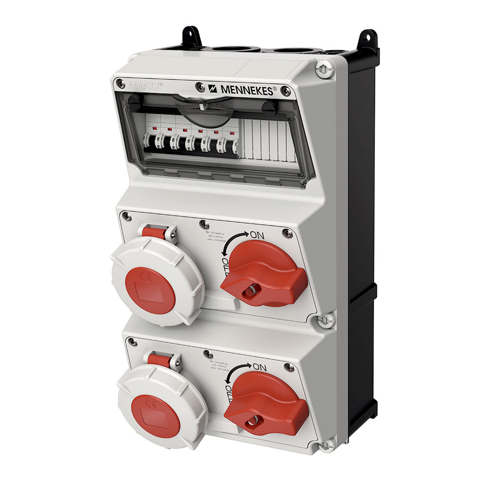 CAJA COMBINADA AMAXX IP67 2 TOMAS 32A 3P+T 440V 3H C/2 INTERRUPT.TERMO 3X32A MENNEKES