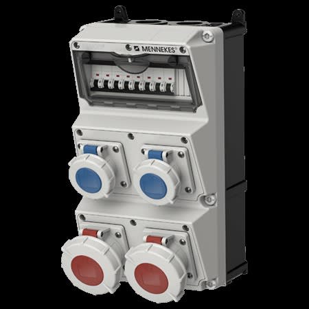CAJA COMBINADA AMAXX IP67 1 TOMA 2P + T 16A 250V C/BLOQ.MEC. DUO 1 TOMA 3P+N+T 16A 415V C/1 INTERRUPT.TERMO 2X16A C/1 INTERRUPT.TERMO 3X16A MENNEKES