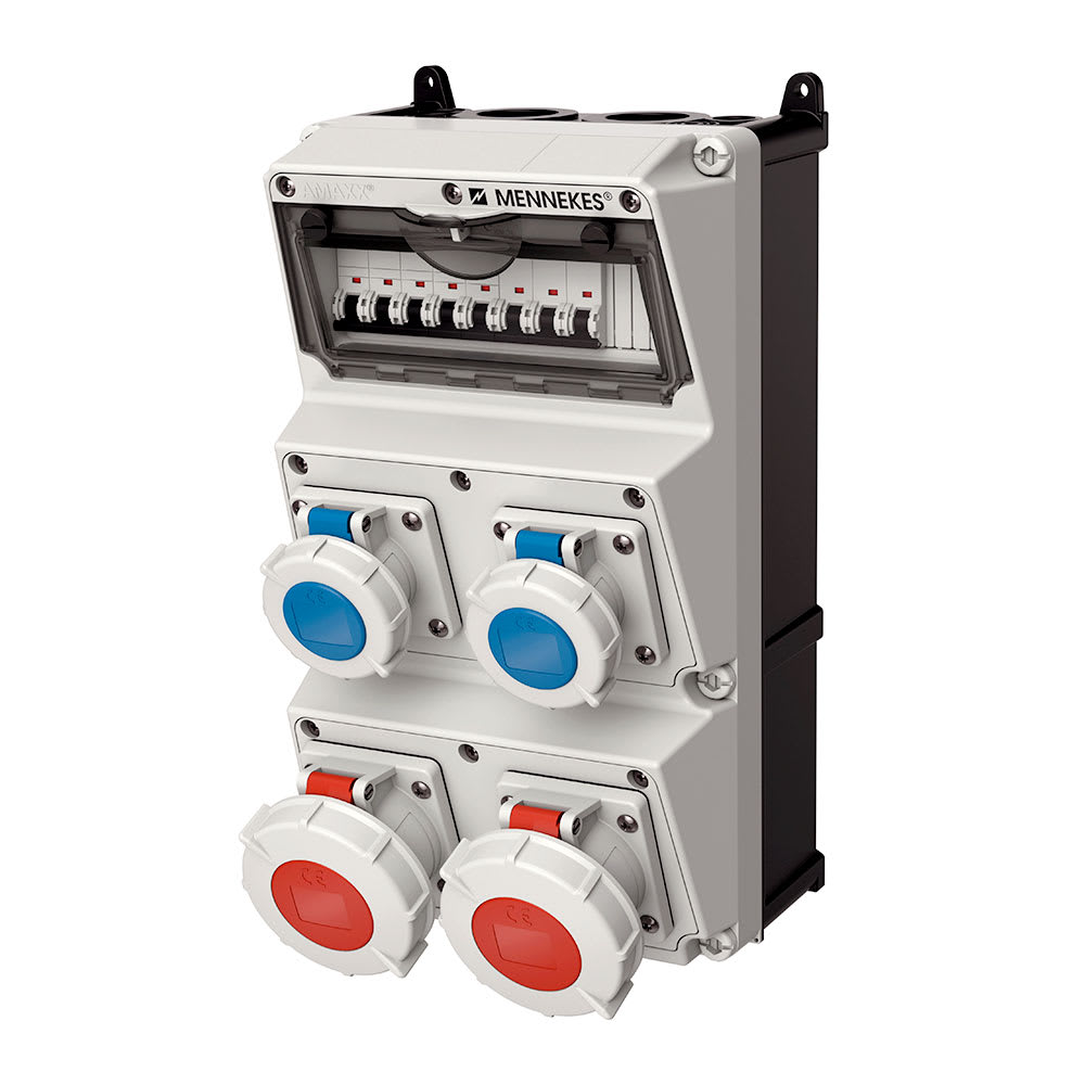 CAJA COMBINADA AMAXX IP67 2 TOMAS 32A 3P+T 415V 6H + 2 TOMAS 16A 2P+T 250V 6H C/2 INTERRUPT.TERMO 3X32A C/2 INTERRUPT 1X16A+N MENNEKES