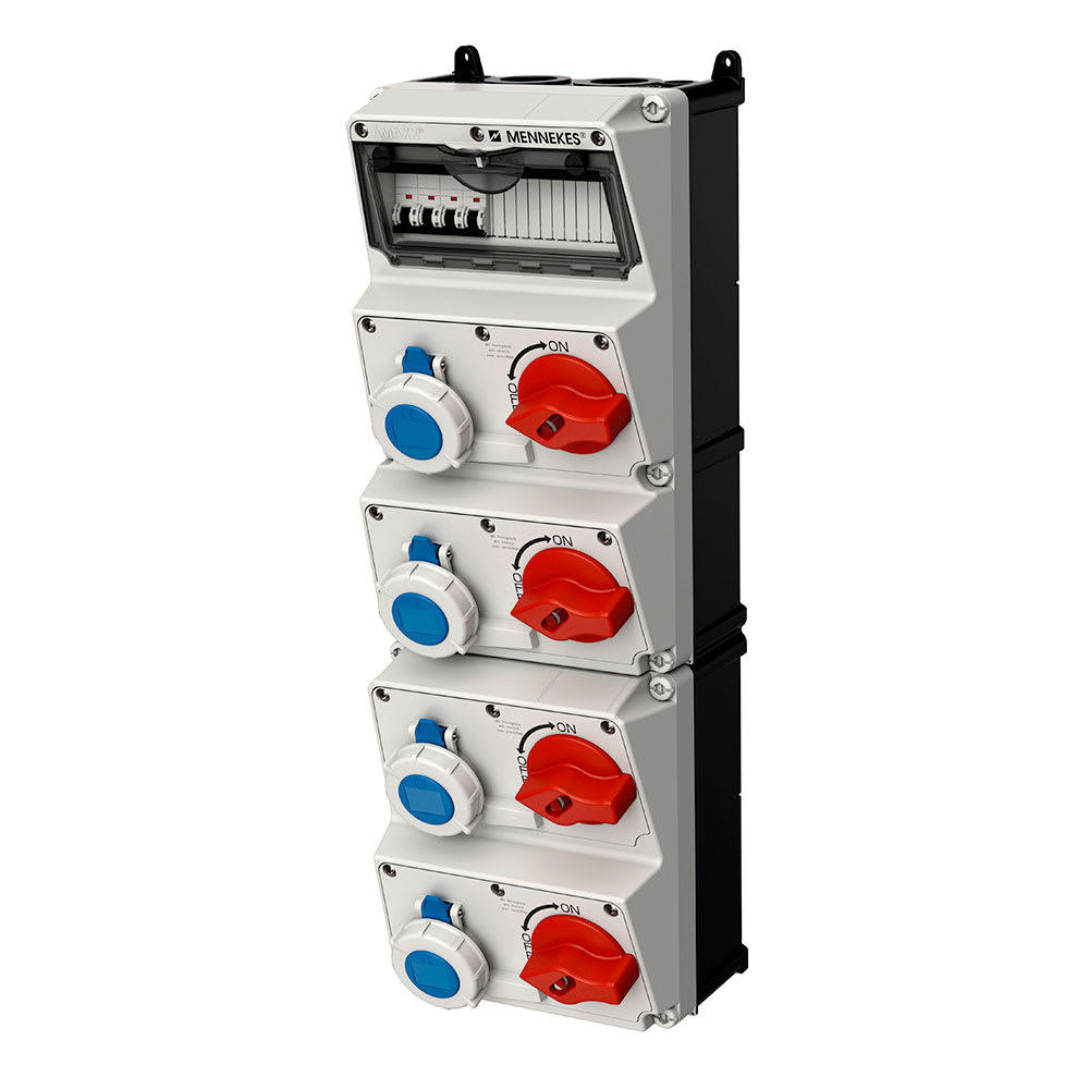 CAJA COMBINADA AMAXX IP67 4 TOMAS 16A 2P+T 250V C/BLOQUEO MEC. DUO C/ 4 INTERRUP.TERMO 2X16A MENNEKES