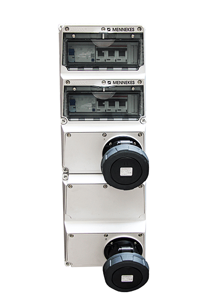 CAJA COMBINADA AMAXX IP67 2 TOMAS 63A 3P+T 500V 7H C/ 2 INTERRUPT.TERMO 3X63A + 2 INTERRUPT.DIFERENCIAL 4X63A MENNEKES