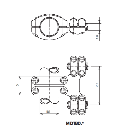 DERIVACION EN T DOBLE CABLE ALUMINIO A TUBO MDTBD-32100 ARAGCU AS1