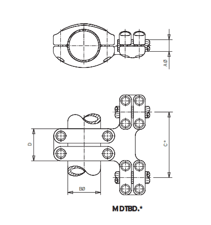 DERIVACION EN T DOBLE CABLE ALUMINIO A TUBO MDTBD-35100 ARAGCU AS1