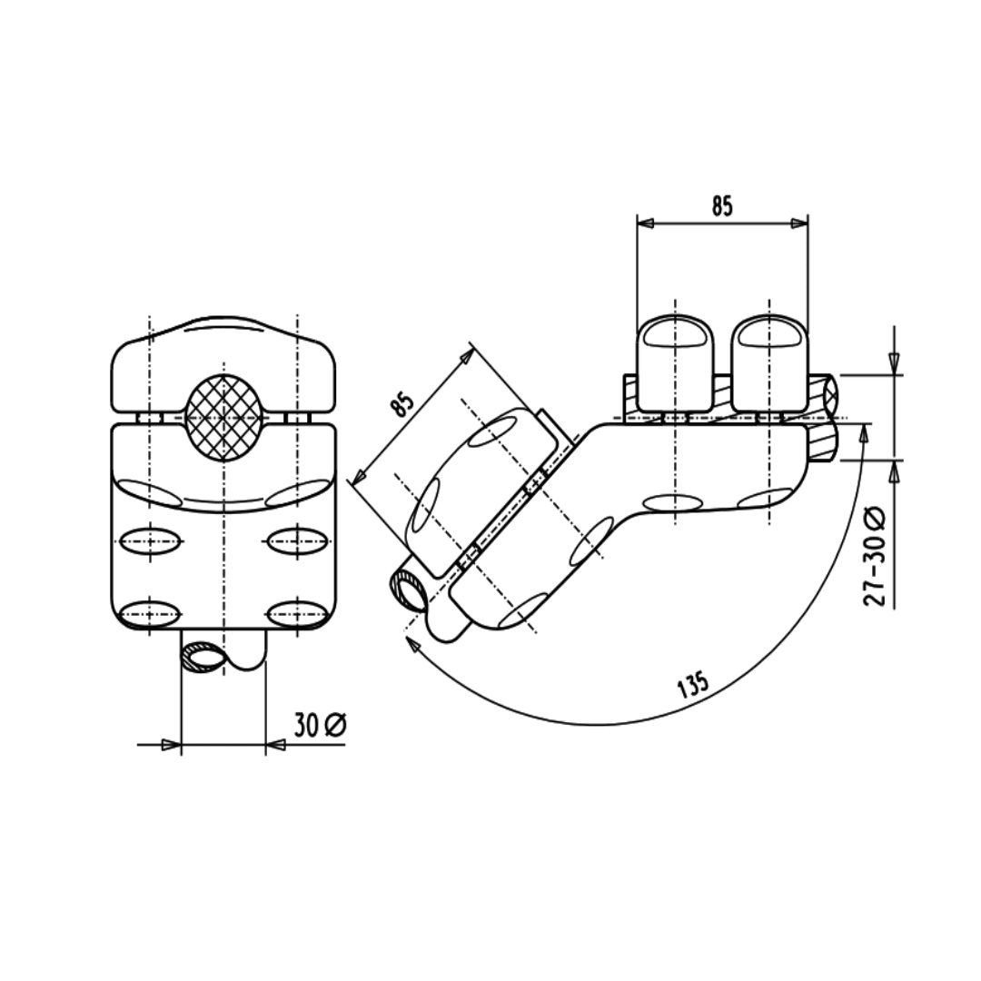 CONECTOR ACODADO 45° BORNA A CABLE MLBCT45-3030 ARAGCU AS1
