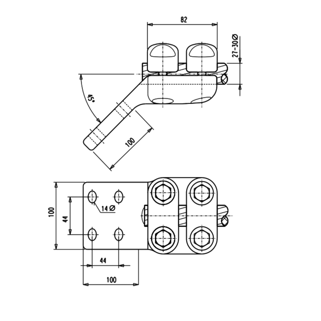 CONECTOR ACODADO 45° CABLE A PLETINA MLCP45-3066 ARAGCU AS1