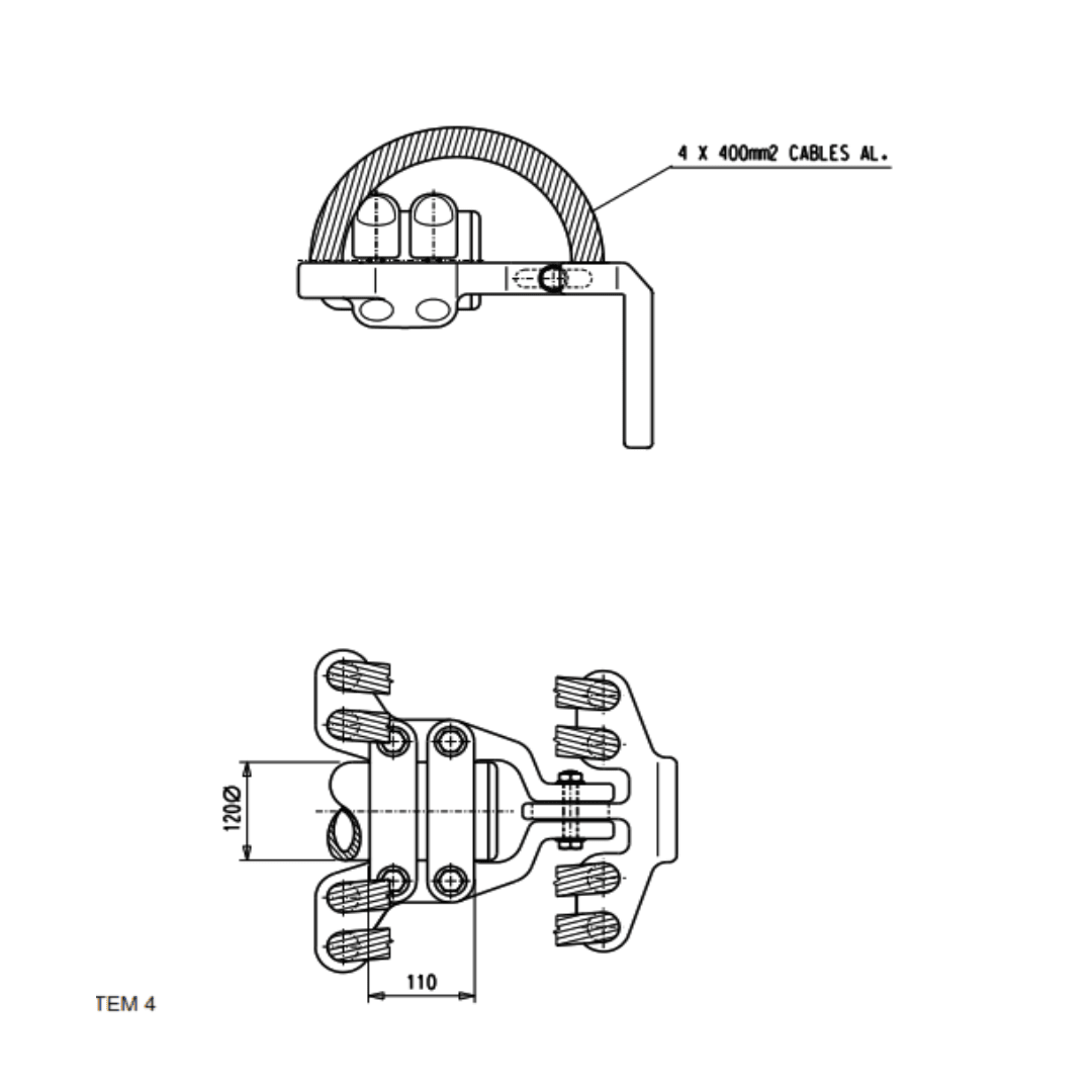 CONEXIÓN A 90º FLEXIBLE ANODO MASIVO TUBO d120 A PALA 125x125 MLFBP-12088/4/400 ARAGCU AS1