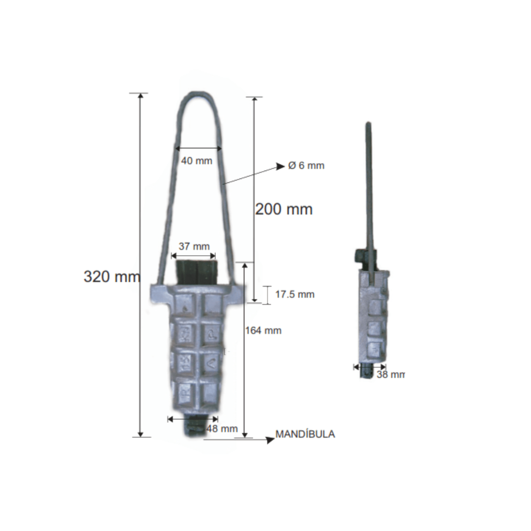 GRAPA FIN DE LINEA MODELO AP TIPO COCODRILO 16-50MM 15KN ALUMINIO AP5461202 ARAGCU FO2