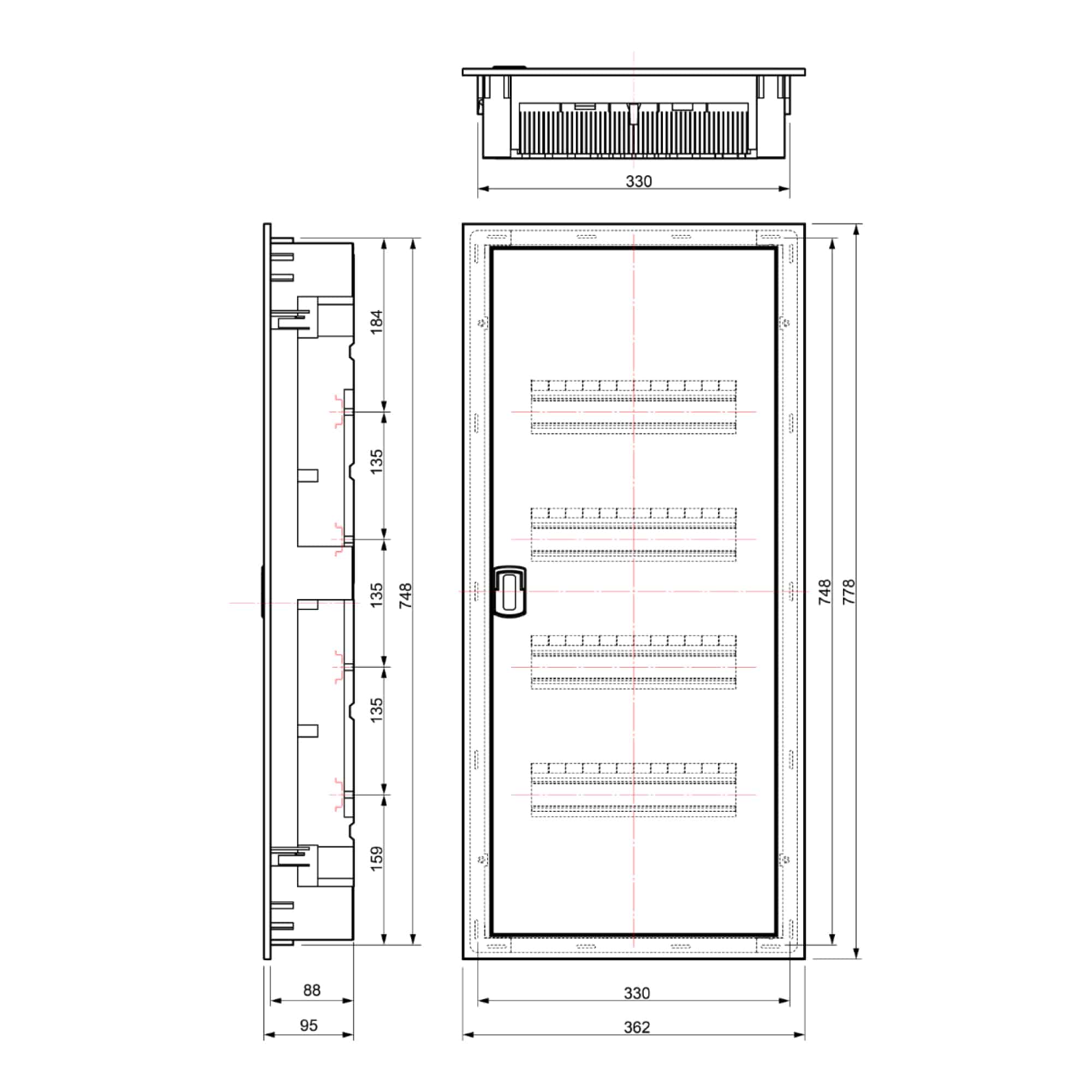 TABLERO DE DISTRIBUCION EMPOTRABLE 56P 333X748X88MM SOLERA3