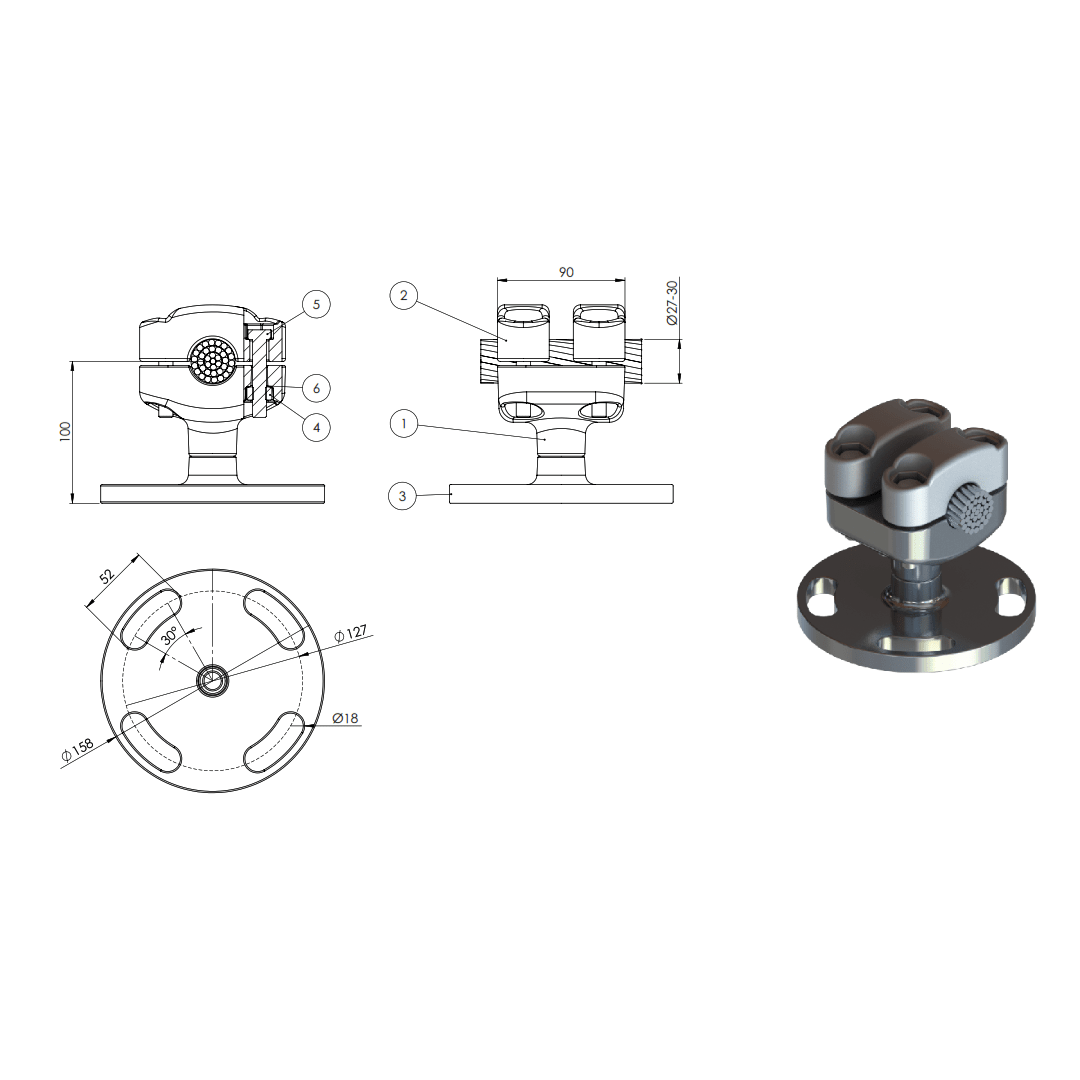 SOPORTE RECTO PARA CABLE MONTADO SOBRE AISLADOR (2 BRIDAS) MPC-30127 ARAGCU AS1
