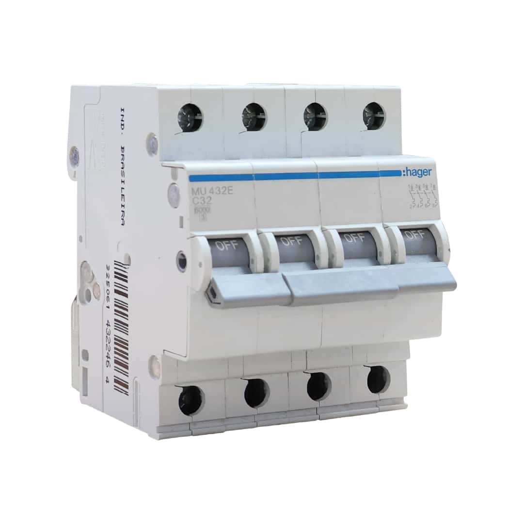 INT AUTOM TERMOMAGNETICO CURVA C 4×32 AMP 6KA/400 IEC 60898 Y 10KA/400 ICE 60947-2 HAGER