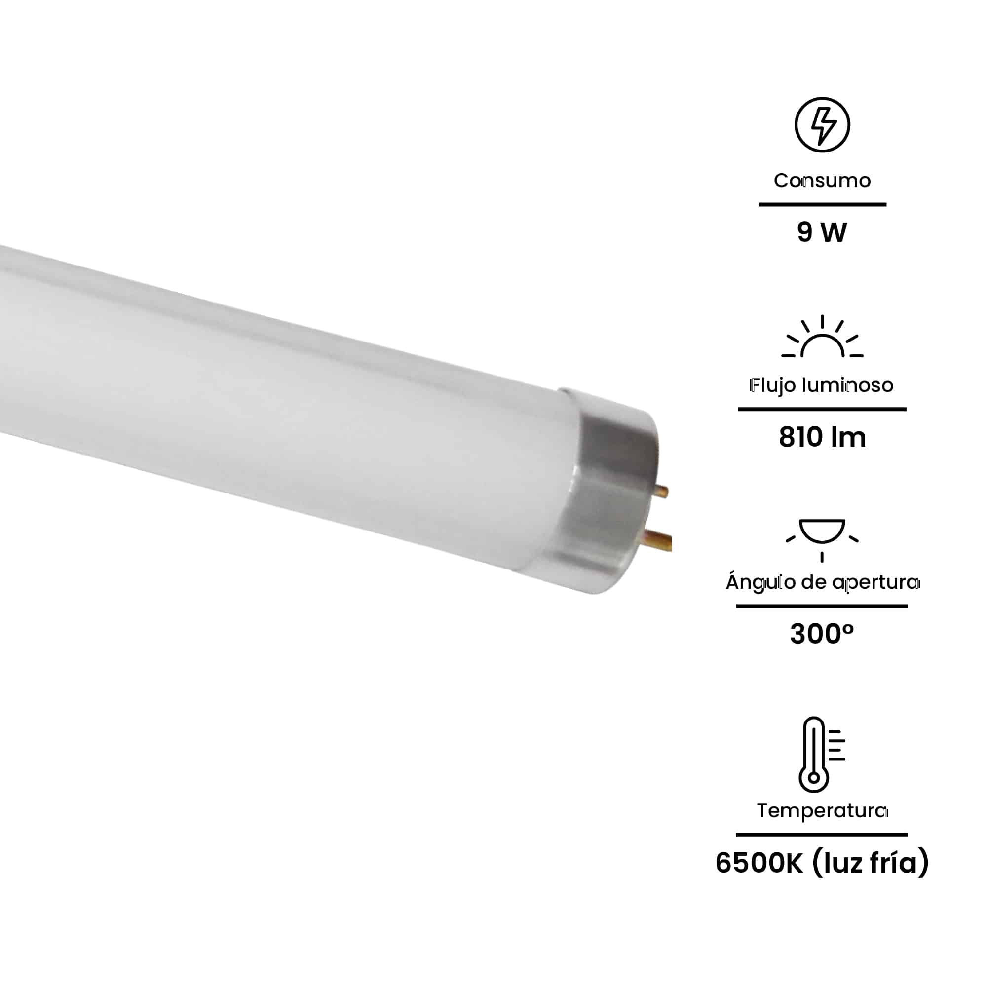 TUBO LED 600MM 9W 165-265V 90LM/W RA80 PF05 6500K 20000H VIDRIO NALT-9W NAVIA LED2