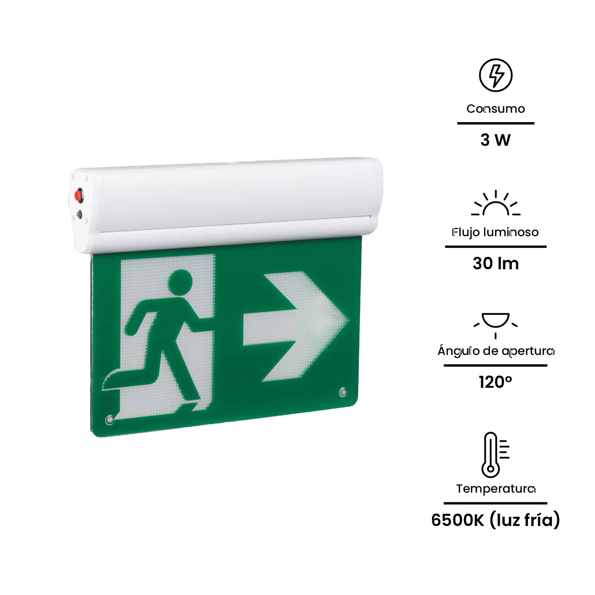 SEÑAL DE SEG EMERG 3W 30LM AUT 3H PICTOGRAMA EN COLOR VERDE 6500K 220-240VAC NV-7008MUL NAVIA LED2