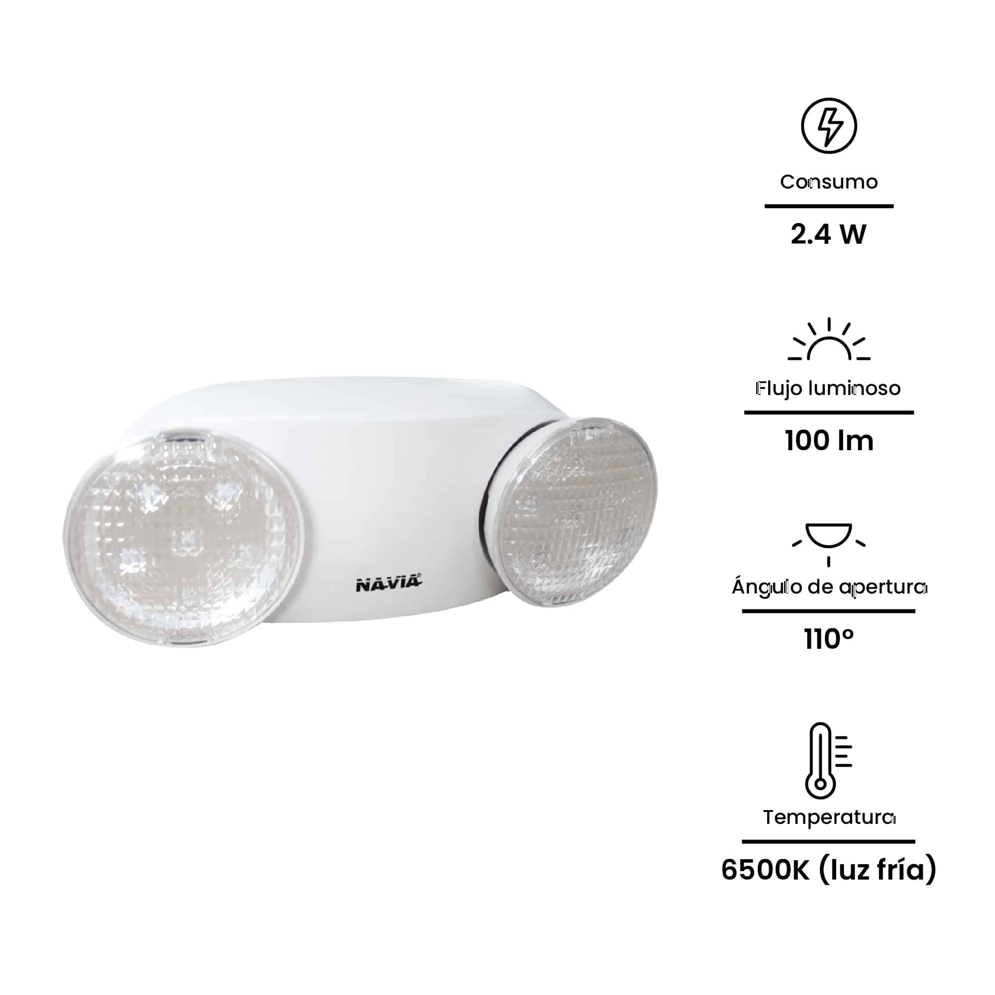 LUMINARIA DE EMERG 24W 240LM 12LED SMD AUT 90 MIN C/BATERIA INTERNA 100-277VAC NV-7012UL NAVIA LED3