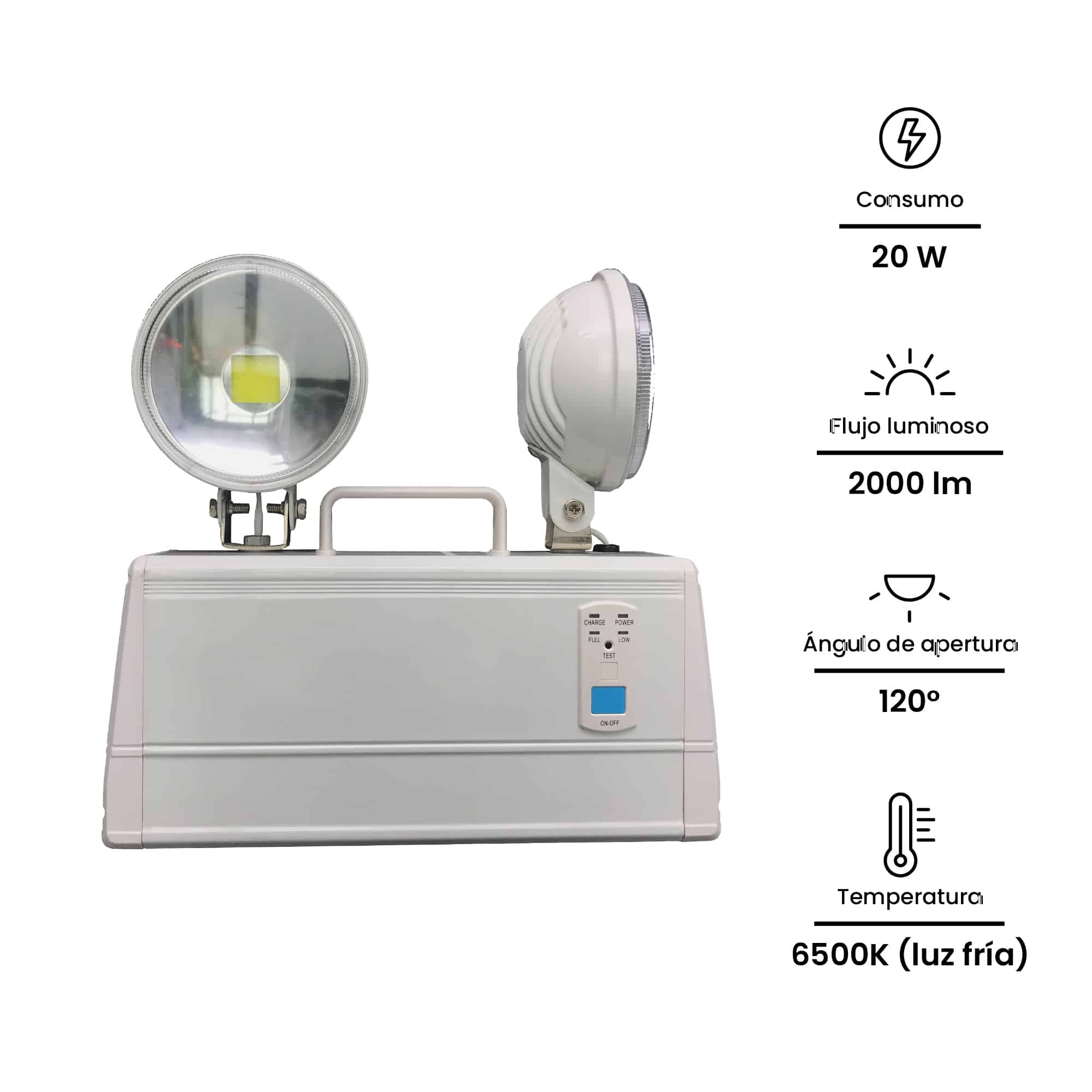 LUMINARIA DE EMERG IND 20W 2000LM 2LED COB AUT 8H C/BATERIA INTERNA 220-240VAC NV-7023D NAVIA LED2