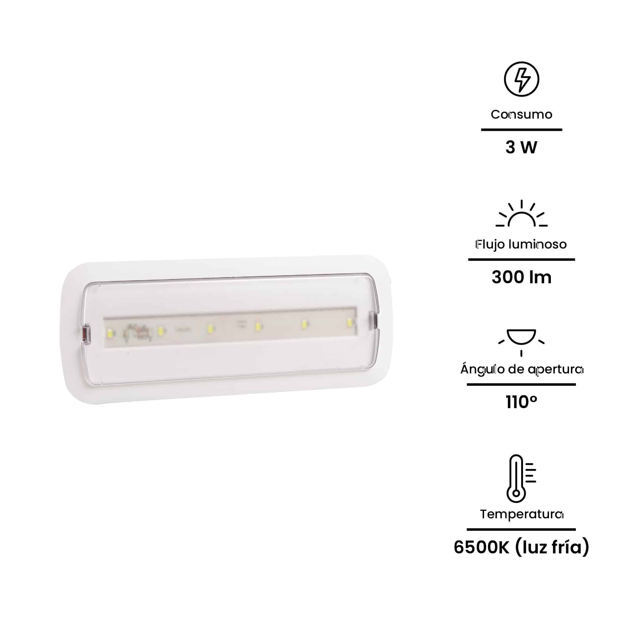 LUMINARIA DE EMERG 3W 300LM 6 LED SMD AUT 90 MIN C/BATERIA INTERNA IP20 220V NV-7039A NAVIA LED2