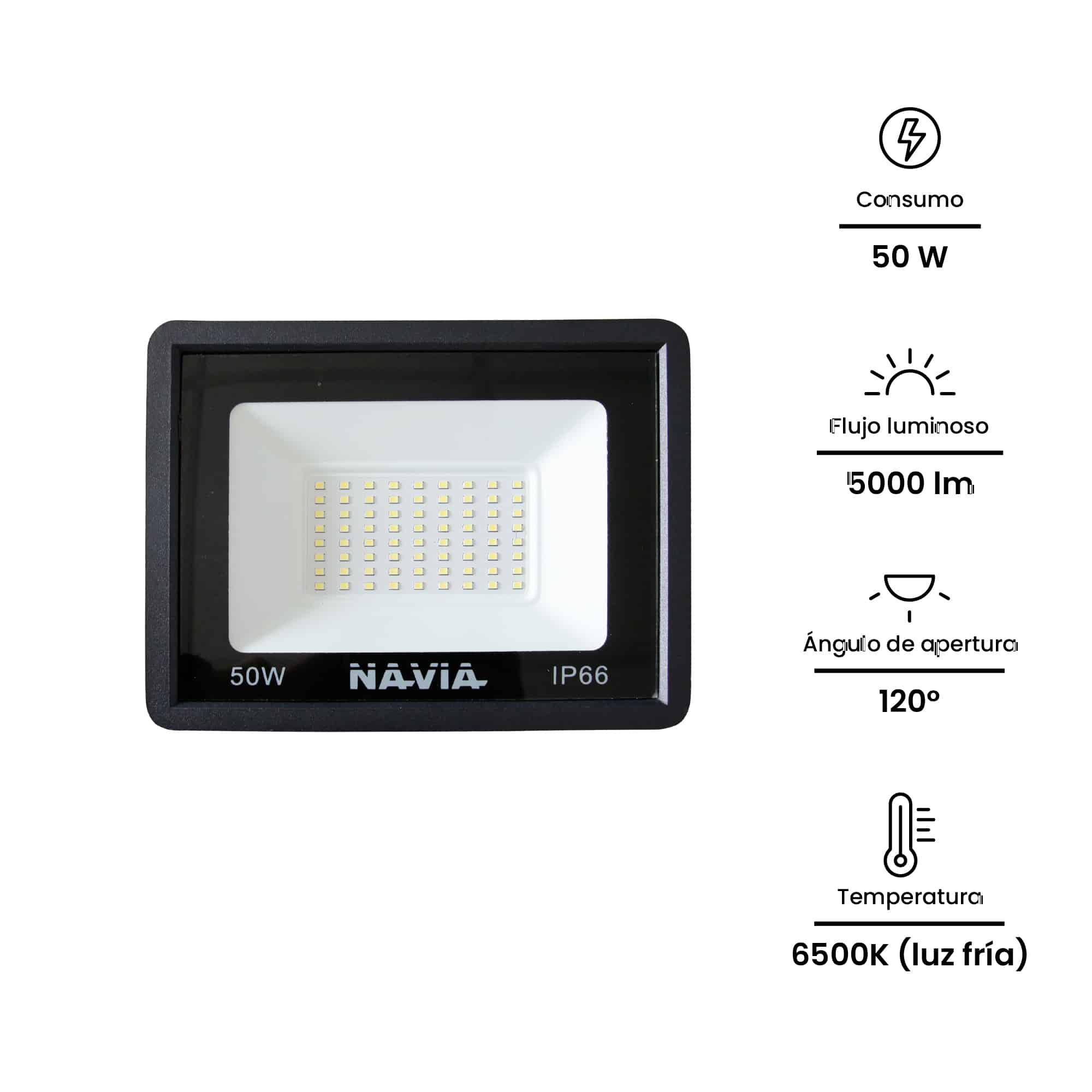 REFLECTOR LED 50W 5000lM IP65 IK08 6500K 185-265VAC NV-REFL50W NAVIA LED2