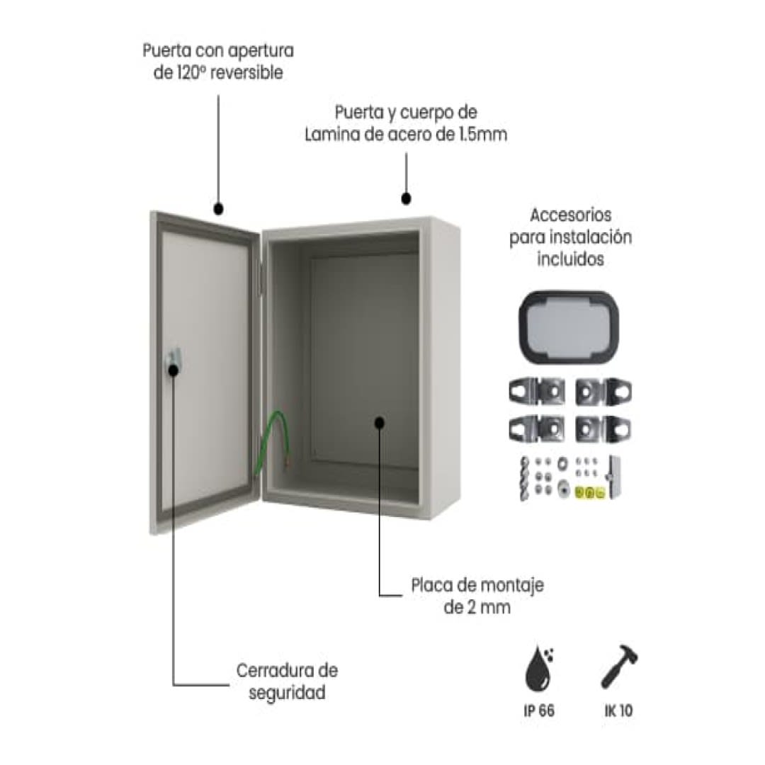 TABLERO METALICO ADOSABLE HERMETICO C/PLACA DE ACERO IP66 600X400X250MM NVB64/250 NAVIA BOX2
