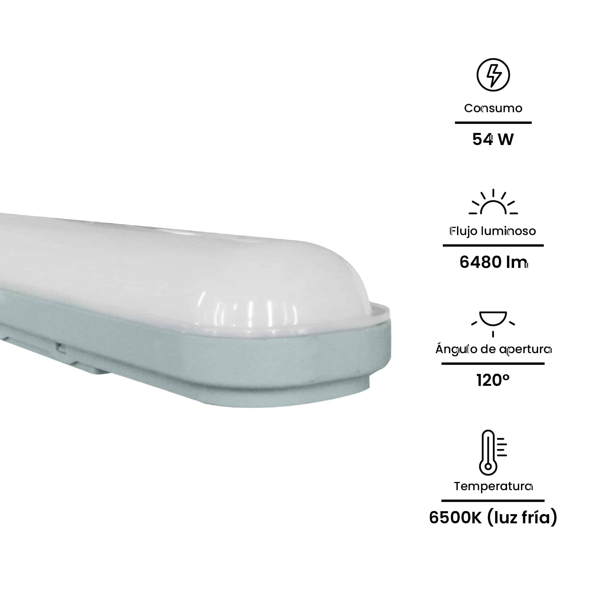 HERMETICA INTEGRADA LED DAMP PROOF 54W 6480lM IP65 IK08 6500K 100-277VAC NVDP NVDP54-12065 NAVIA LED2
