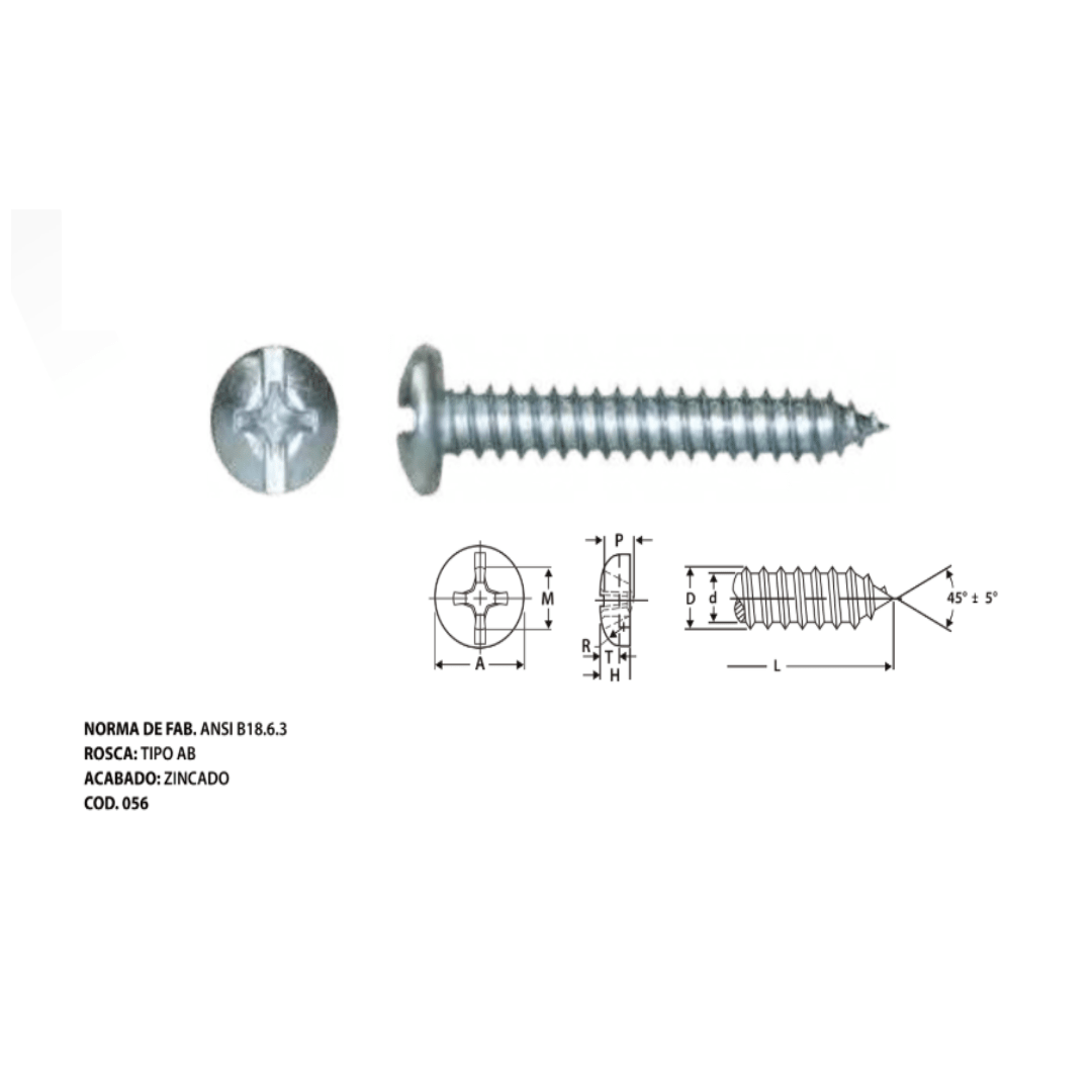 TORNILLO AUTORROSCANTE CABEZA PAN-PHILLIPS COMBINADO ZINCADO N°9 ARAGCU OUTLET2