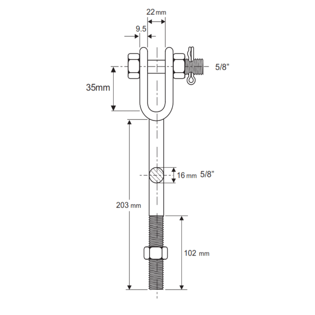 PERNO CON HORQUILLA 16X203MM 56KN GALV CALIENTE AP3088004 ARAGCU MT2