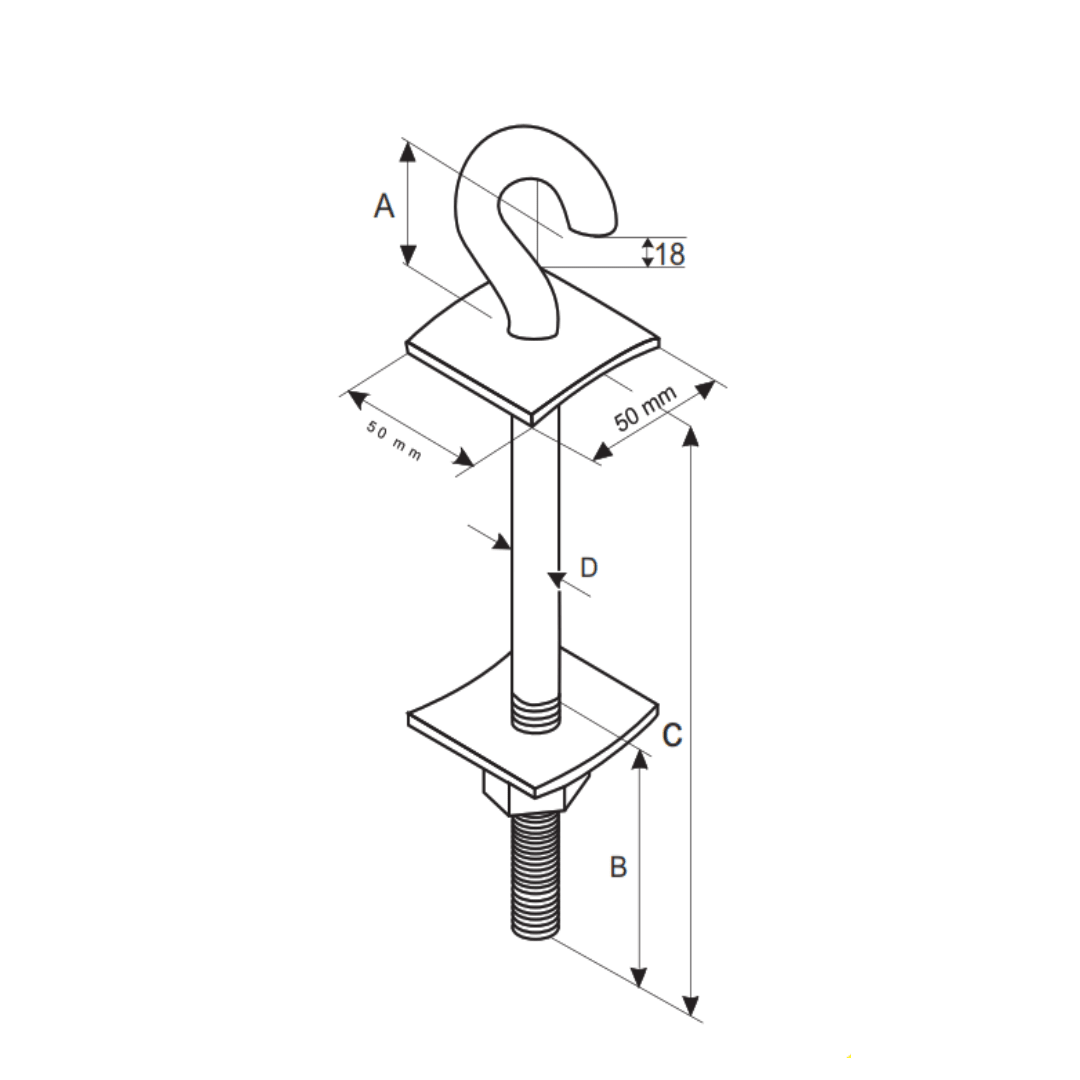 PERNO GANCHO DE SUSPENSION 5/8''X406MM GALV CALIENTE AP3071012 ARAGCU BT2