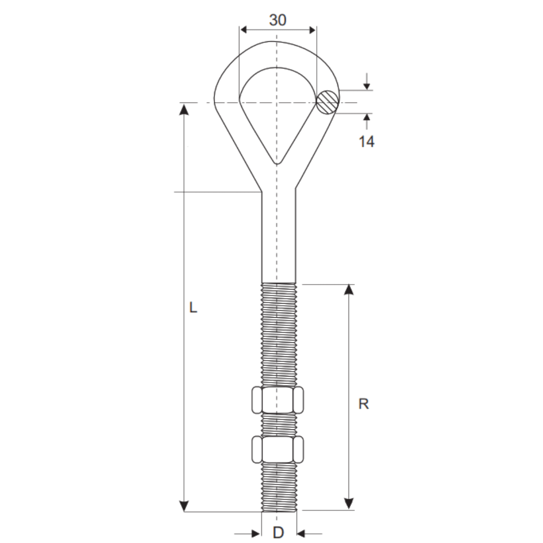 PERNO OJO OVALADO 3/4''X305MM 77KN GALV CALIENTE AP3051110 ARAGCU RT3