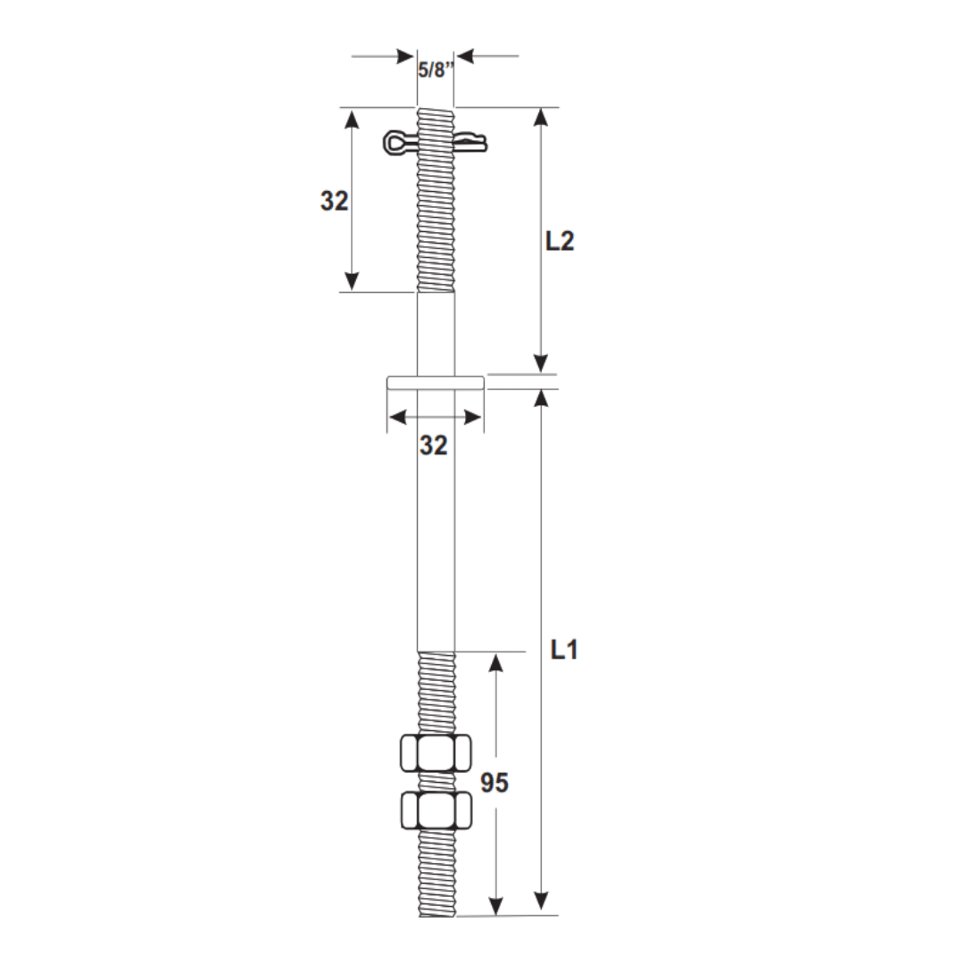 PERNO DE SIMPLE BORDE 5/8''X254X1220MM GALV CALIENTE AP3044002 ARAGCU BT2