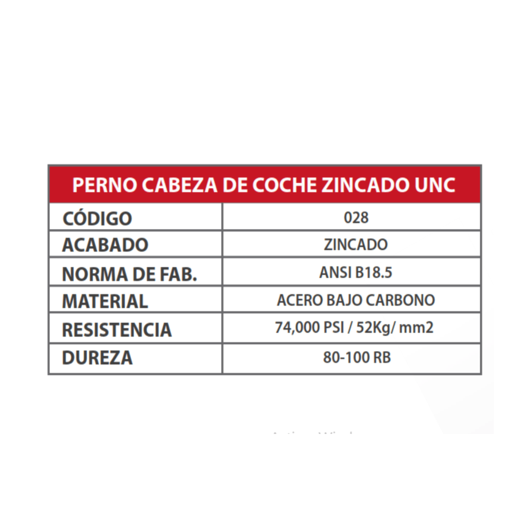 PERNOS CABEZA DE COCHE ZINCADO 1/2'' UNC ARAGCU OUTLET3