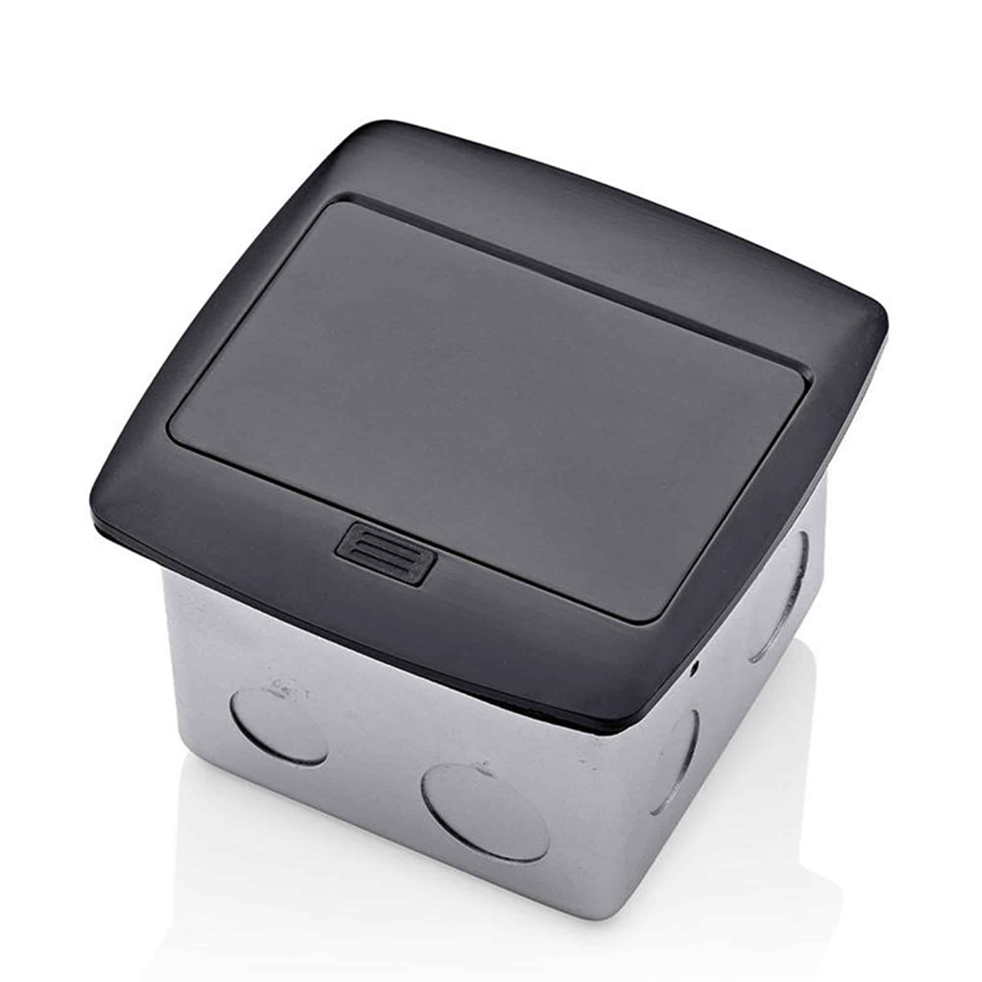 CAJA POP UP PARA PISO COLOR NEGRO CON TOMACORRIENTE DE 15A LEVITON1