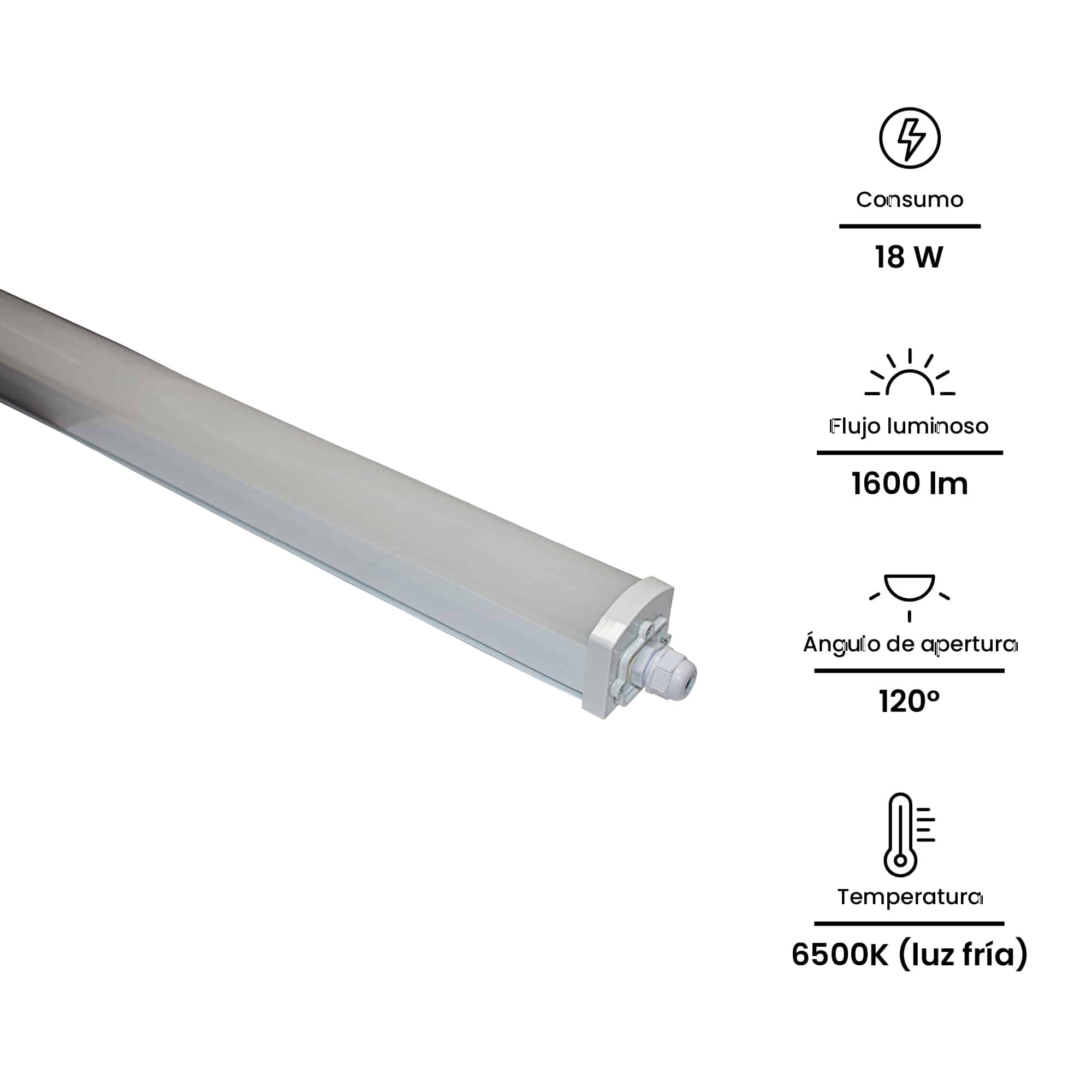 EQ HERM IND COMPLETO 18W 1600lM 600M IP65 IK08 6500K 220-240V PK-YT-A1600 NAVIA LED1