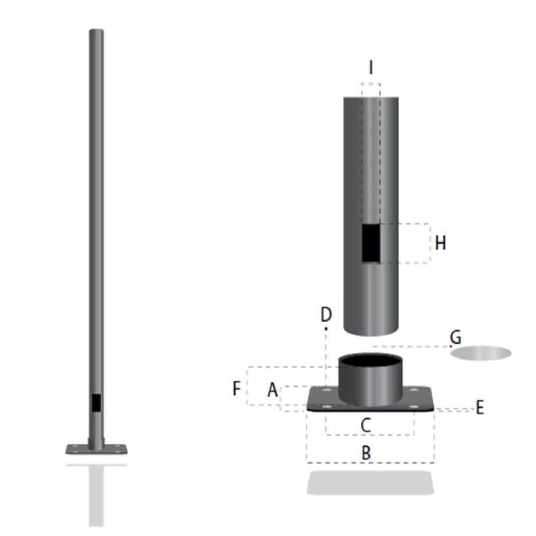 POSTE METALICO TUBULAR TP RECTO 9-12MTS ØB80MM ØC95-106MM ØD130-140MM GALV CALIENTE ARAGCU AR